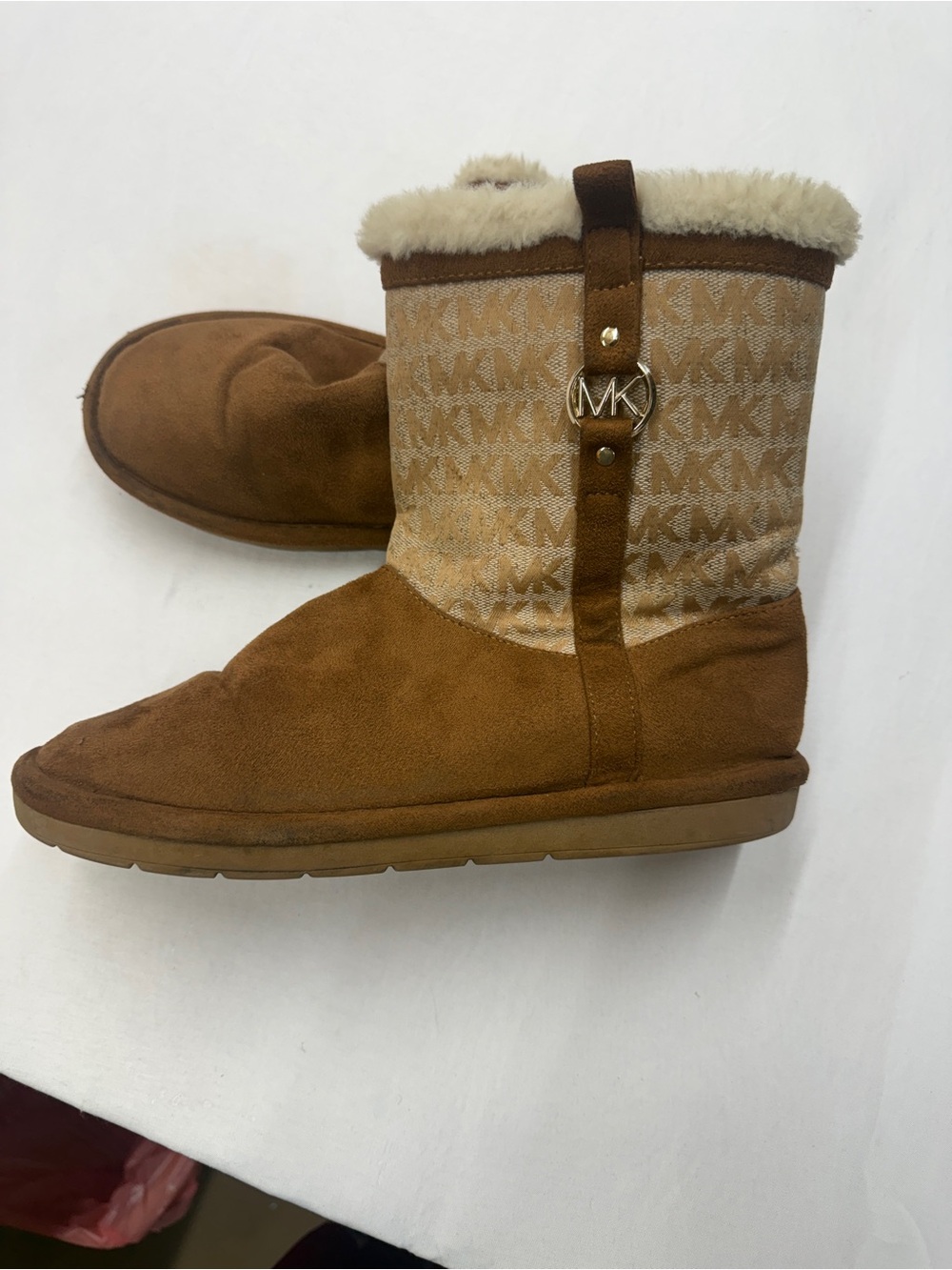 Michael Kors Chestnut Suede Logo Shearling Mid-Calf Boot